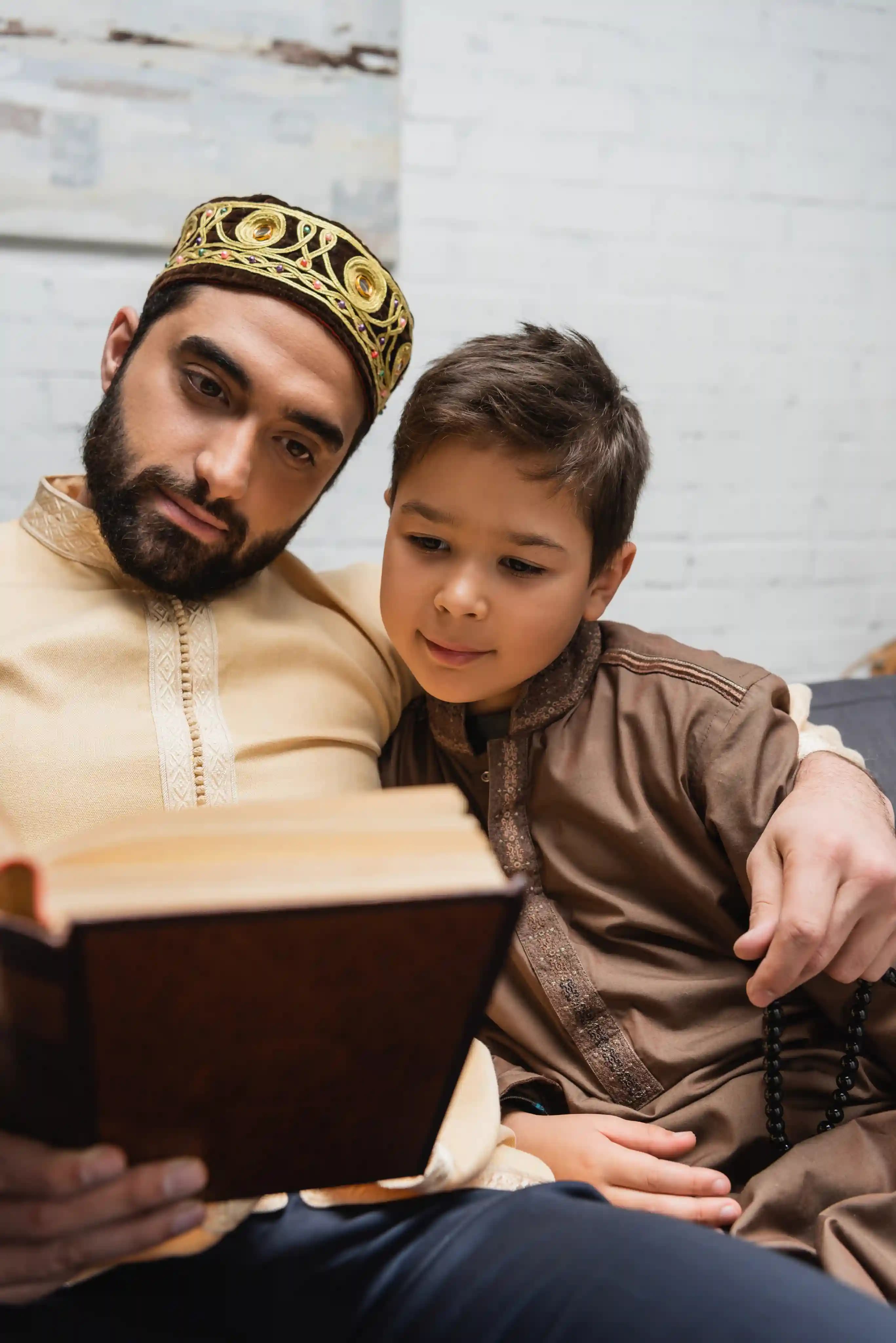 Father and son learning together